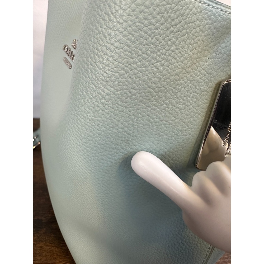 *Flawed Coach Town Bucket Bag 91122 Seafoam Blue Pebble Leather Crossbody Purse - Picture 12 of 16